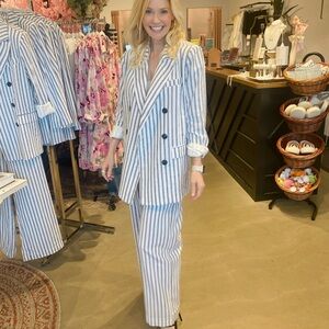 Striped Linen Pleated Wide Leg Pants